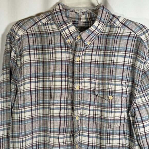 LUCKY BRAND CALIFORNIA FIT MENS LONG SLEEVE BUTTON DOWN LINEN PLAID SIZE L LARGE - Picture 2 of 12